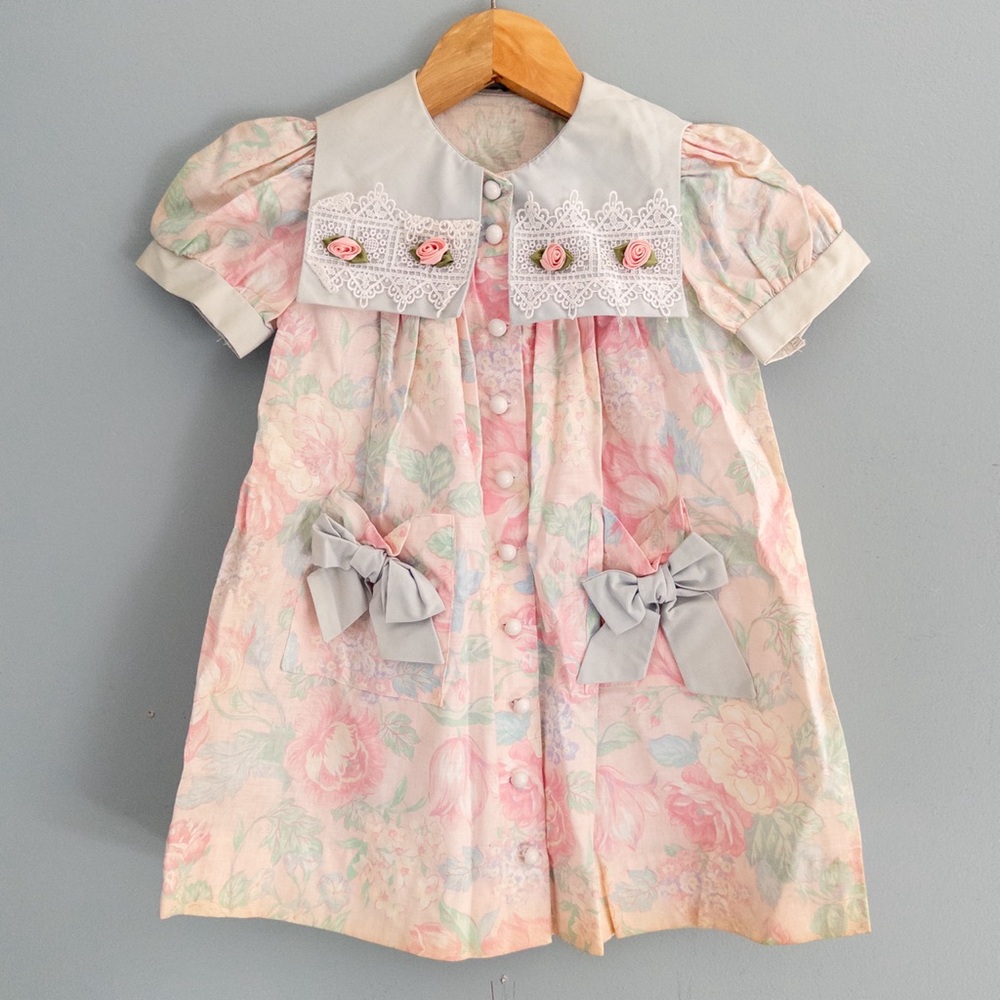 Vintage Floral Baby Dress with Bows size 3T
